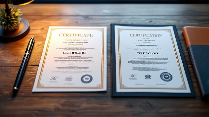 Zwei Urkunden auf einem Schreibtisch, eines mit Siegel, eines ohne